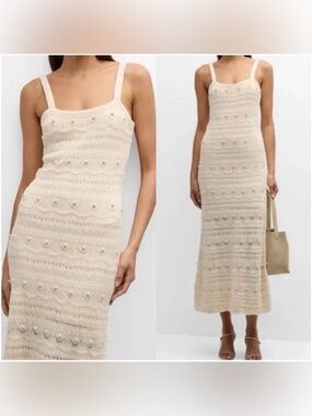 La Ligne Janice Beaded Crochet Midi Dress Cream Size M